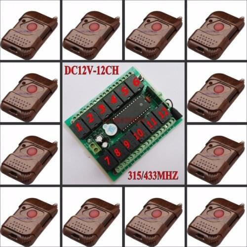 DC 12V 12CH Relay Receiver + 12 Remote Transmitter 1 Button RF Wireless Remote Control Switch Door Access Light Lamp Smart Home