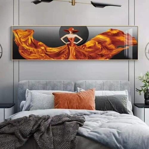 Orange Light Luxury Crystal Porcelain Figure Mural Master Bedroom Bedside Beauty Mural Living Room Decoration Painting
