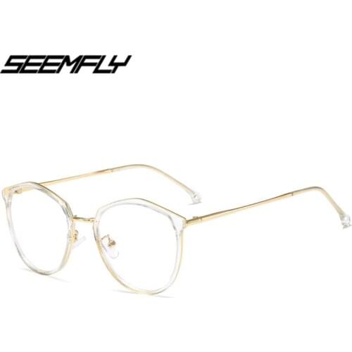 Seemfly TR90 Blue Light Blocking Glasses Men Women Metal Polygon Frame Fashion Computer Goggle Flat Mirror Eyeglasses Spectacle