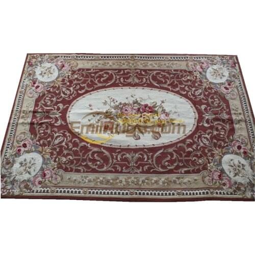 Hand-woven Wool Carpet With Needle Point Design Vintage Royal Design With Floral Embroidery Points Woven Table Decor Antique