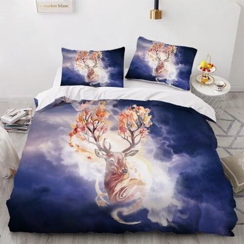 Bedding Sets 3D Blue White Duvet Quilt Cover Set Comforter Bed Linens Pillowcase King Queen Full Double Deer Elk 230x220cm Size