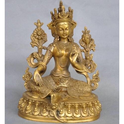 [old craft ] Details about 7'' China Tibet Pure Bronze Green Tara Buddha Statue (A0314)