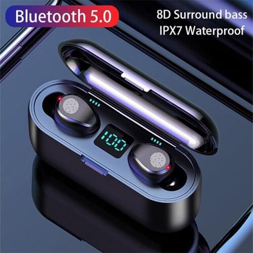 F9 Tws 5.0 True Wireless HIFI Stereo Headset Earbuds Lcd Digital Electric Quantity Waterproof Noise Reduction Bluetooth Earphone