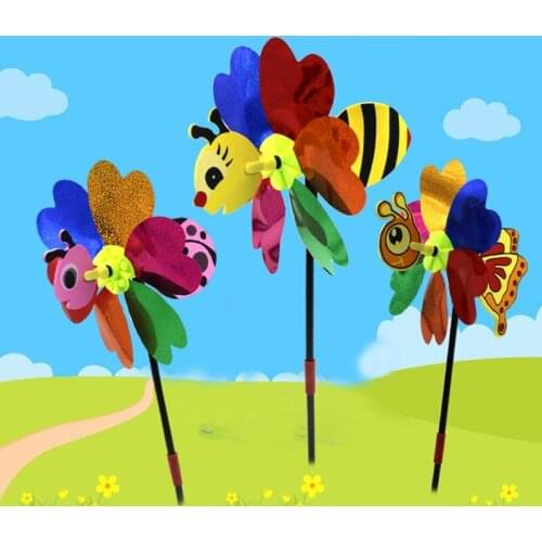 1pcs Bee Windmill Cute Colorful 3D Insect Pinwheel Wind Spinner Whirligig Toys Yard Garden Decor Outdoor Lawn Decor Color Random