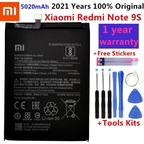 100% Original 5020mAh Replacement Battery For Xiaomi Redmi Note 9S Note9S BN55 Genuine Phone Battery Batteries Free Tools