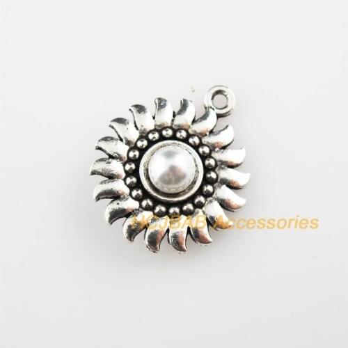 12Pcs Tibetan Silver Color White Acrylic Sunflower Charms Pendants 20x24mm