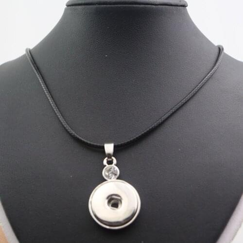 2PCS Chunky Rhinestone Diy Snap Necklace, Black PU Leather Rope with 18mm Diy Snap Button Pendant Necklace For Men Women