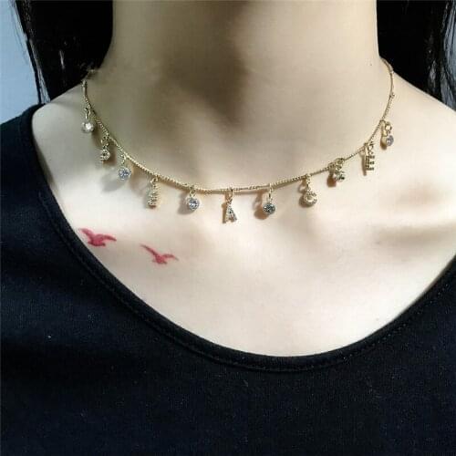 3UMeter 2020 New Rhinestone Letter Name Necklace Women Custom Name Necklace Personality Pendant Necklace Gold Dropshipping