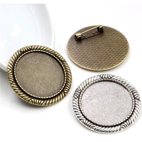5pcs/lot 30mm Inner Size Antique Silver Plated and Bronze Brooch Pin Fashion Flower line Style Cabochon Base Setting