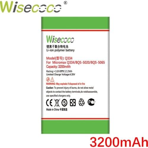 WISECOCO 3200mAh Q334 Battery For BQS 5020 BQS 5065 For Micromax Q334 Mobile Phone Latest Production Battery+Tracking Number