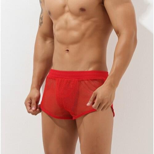 Sexy Mens Boxers Trunks Translucent Mens Mesh Quick-drying Cool Feeling Gyms Fitness Bodybuilding Sportswear Bottoms At Home