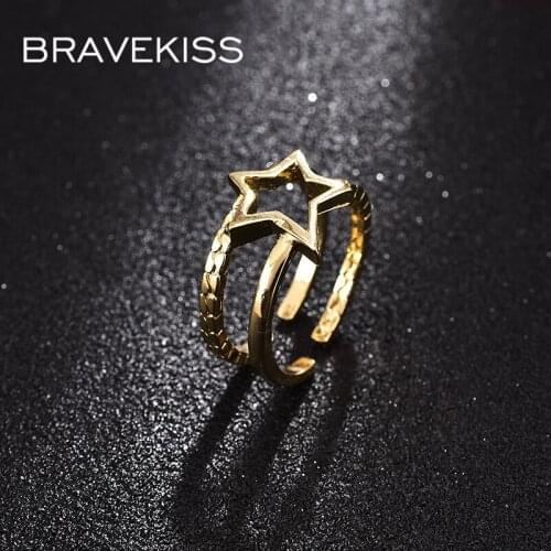 BRAVEKISS NEW Double-Layer Irregular Hollow Star Ring for Women Femme Adjustable Wedding Rings Gold Color Fashion Jewelry UR0614