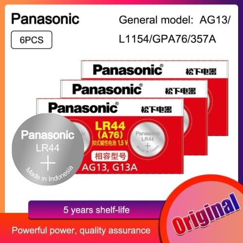 Panasonic 6pcs 1.5v 120mAh LR 44 LR44 AG13 Watch Batteries Zinc Coin Cells Celula For Calculator Clocks Remote Control Scale