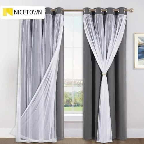 NICETOWN Double-Layered Drapes Blackout Curtains Mix Match Modern Window Sheer for Living Room/Bedroom with Free Tie-backs
