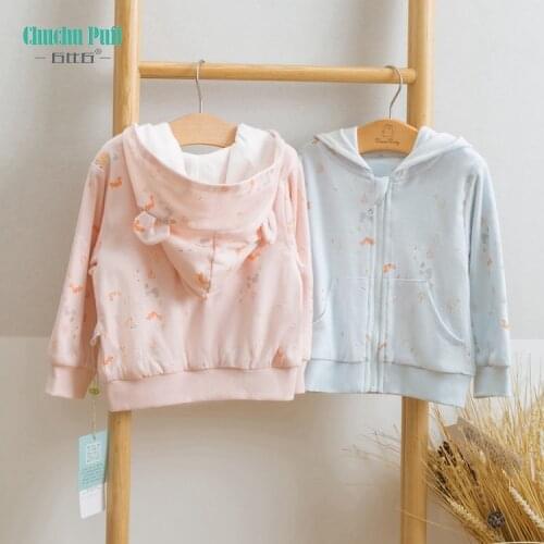 Cotton Printed Spring Autumn Squirrel Pattern Long Sleeve Baby Outwear Zipper Coat with Hood Kids Warm Soft Fleece Jackets top