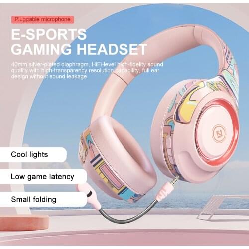 Gaming Headsets Girls Gamer Headphones Bass Stereo Surround Blue-tooth Earphone Colorful LED Light for PC Laptop Cell phone