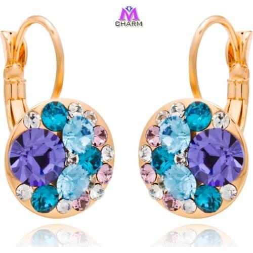 Italina Brand Original!Real Gold Plated Austrian Sapphire&Sea Blue Crystal Mickey Drop Jewelry Earrings For Women,Christmas Gift