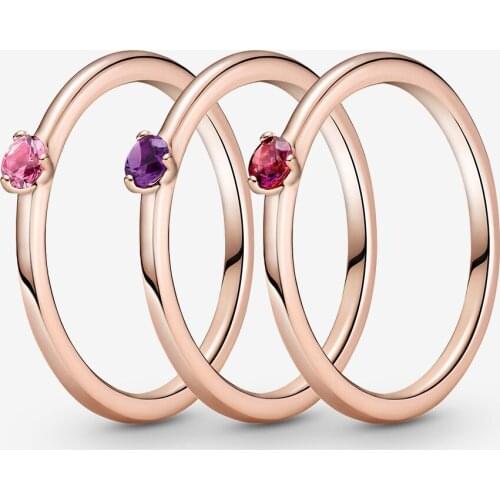 Valentines Day 925 Sterling Silver Colours Red Light Stellar Pink Green Purple Solitaire Ring Jewelry For Women Rose gold Ring