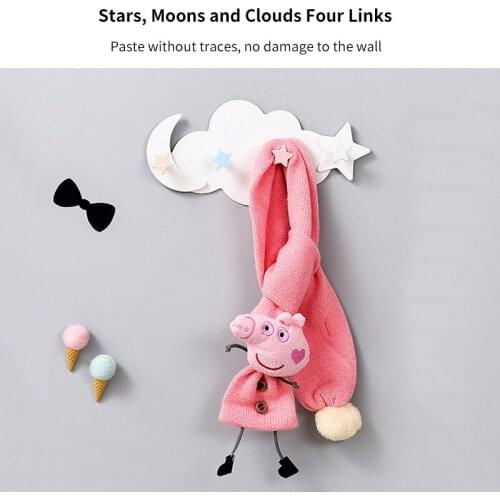 Kitchen Storage Hook Creative Cute Key Hanging Star Moon Cloud Shape Nail-free Wall Clothes Hooks Kids Room Decorative