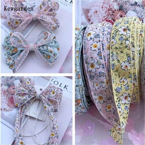 Kewgarden 30mm 3cm Print Flower Ribbon DIY Hair Bow Accessories Handmade Tape Overlock Edge Floral Webbing Wholesale 20 Meters
