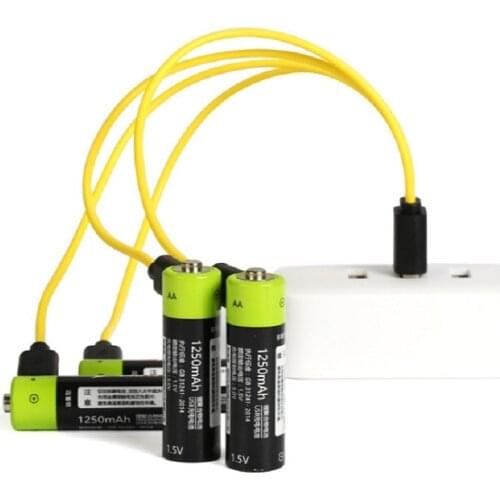ZNTER 4PCS/set AA Rechargeable Battery 1.5V 2A 1250mAh USB Charging Lithium Battery Bateria with Micro USB Cable free shipping