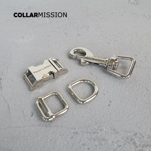 Metal buckle+adjust buckle+D ring+metal dog clasp/set) 15mm Engraved buckle, We provide laser engraving service customize LOGO