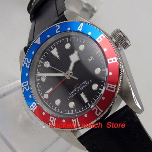 41mm Corgeut GMT mens watch black dial luminous rotating Bezel sapphire glass Automatic movement wrist watch-CA17
