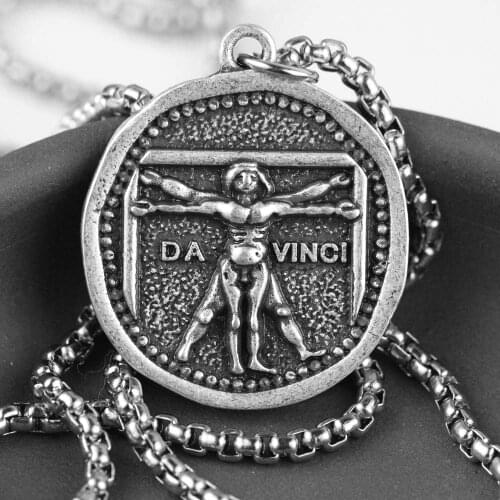 Man Vitruvian Necklace Leonardo Da Vinci Masterpiece Renaissance Museum Artist Jewelry