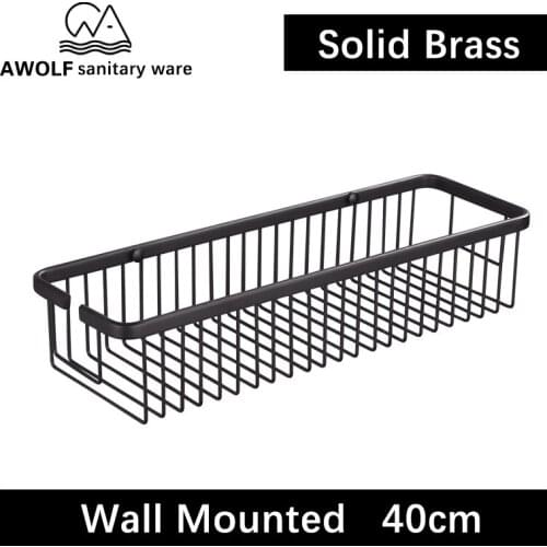 Black 40cm Bathroom Basket Solid Brass Wall Storage Rack Shower Shelf Shampoo Candy Holder Kitchen Products Hanging AZ5119