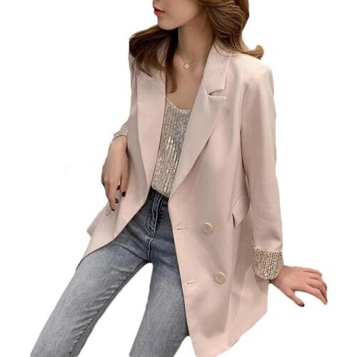 New Fashion Sequined Sleeves Loose Coat Female Casual Blazer 2021 Spring Autumn Blazers Women Suit Jacket Girls Tops G109