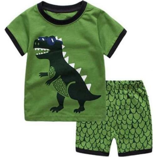 New Design 100% Cotton High Quality Baby Clothing Set Boys Green Dinosaur Pajamas Pyjama Kids Girl flower Pajamas 2-7Y