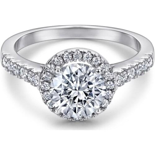 100% 925 Sterling Silver Halo Engagement Ring 7MM Round SONA Simulation Diamond Wedding Jewelry