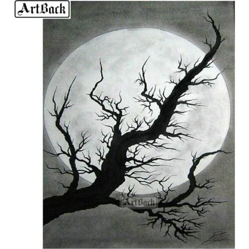 Full square, round, diamond painting skull, tree moon, landscape, 5d, death canvas, diamond mosaic, embroidery art