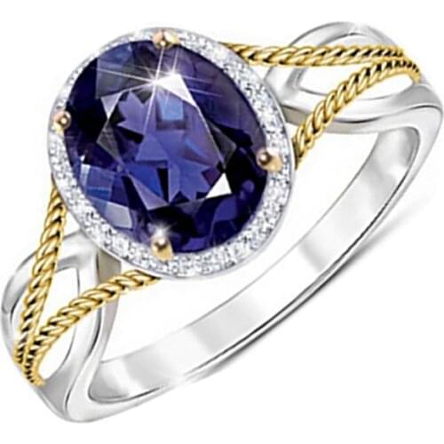 Popular Hollow Golden Chain Purple Oval Crystal Inlaid Zirconium Silver Color Female Ring for Women Party Jewelry Accessories