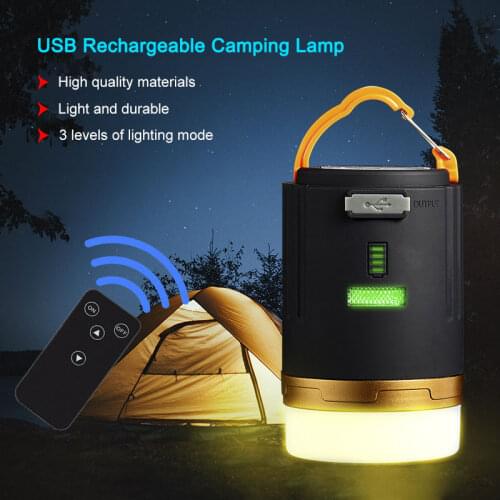 Portable 3 levels Modes LED Tent Light Lantern USB Charging Remote Control Outdoor Camping Lamp Emergency Hanging Night Light