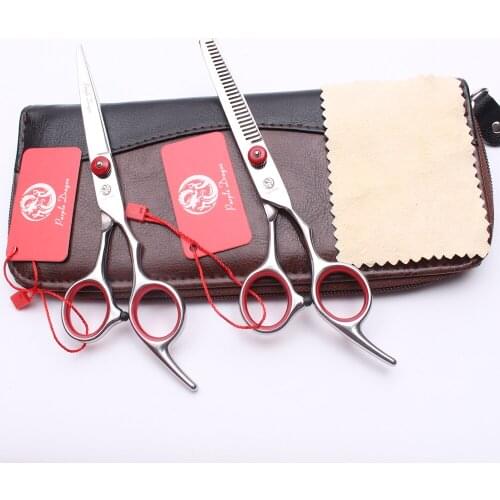 Z1001 6.0'' 17.5cm Purple Dragon Professional Human Hair Scissors Hairdressing Cutting Shears Thinning Scissors 2Pcs/Set + Bag