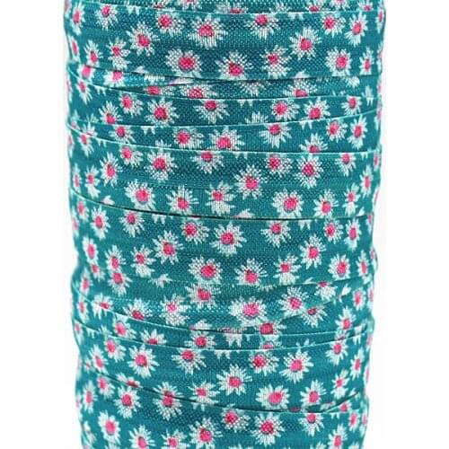 Q&N ribbon wholesale/OEM 5/8inch 130512 flower printed in blue folded over elastic FOE 50yds/roll free shipping