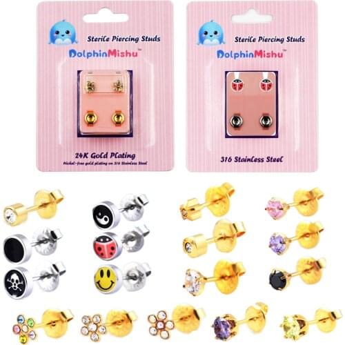 316L Surgical Steel Logo Zircon Ear Stud Earrings Helix Tragus Cartilage Piercing With Birthstone Gem Star, Heart Shape Piercing