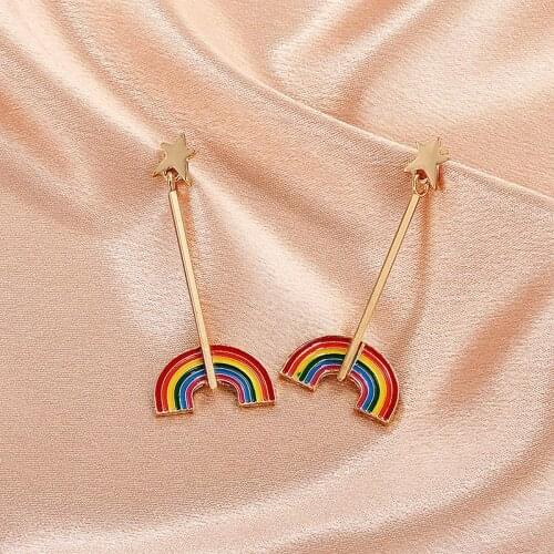 Rainbow Shaped Hanging Dangel Earrings for Women Exaggerated Geometric Gold Color Metal Long Tassel Drop Earrings Jewelry Gift