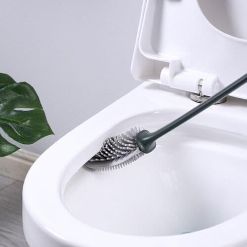 Toilet Brush Water Leak Proof With base Silicone Wc Flat Head Flexible Soft Bristles Brush with Quick Drying Holder Set GUANYAO