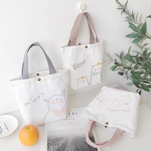 Cute cartoon printed canvas bag ins girl student wild environmental protection hand-carrying shopping bag large hand bag