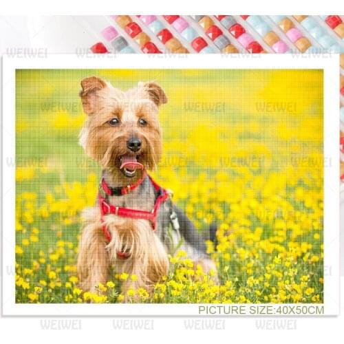 Dog In Flowers 5D Diy Round Square Diamond Painting Home Decoration Wall Art Cute Animal Mosaic Stickers Diamond Embroidery Gift