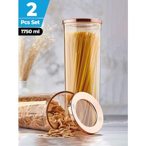 2 Pcs 1750ml Transparent Storage Box Modern Container Set With Round Chrome Lid Vacuum Hard Plastic Sturdy Healthy Kitchen