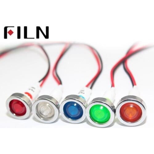 FILN FL1P-10NW-1 10mm red yellow blue green white 12v 220v 24v led plastic indicatorl signal light pilot lamp with 20cm cable