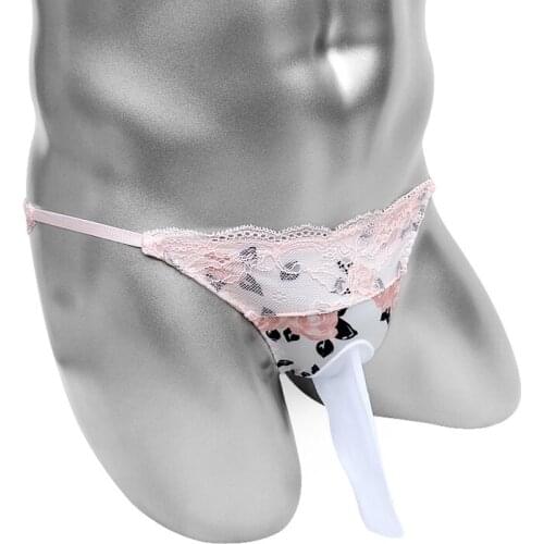 Fashion Floral Men Bikini Underwear High Cutting Briefs Penis Sheath Sexy Lace Sissy Pouch Panties Erotic Lingerie Adult Costume