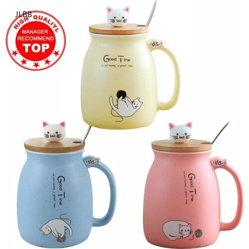 Creative color cat heat-resistant Mug cartoon with lid 450ml cup kitten coffee ceramic mugs children cup office Drinkware gift