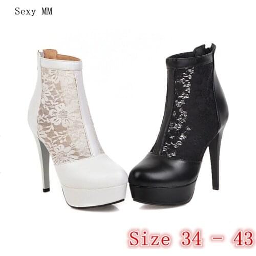 Summer High Heels Boots Mesh Women Shoes Platform Ankle Boots Woman Short Boots Botas Plus Size 34 - 40 41 42 43