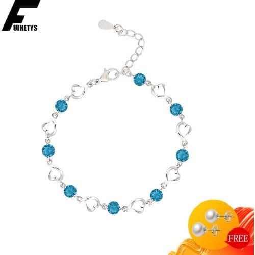 BaliJelry Charm Bracelet 925 Silver Jewelry Heart-shaped Sapphire Gemstone Bracelets Accessories for Women Wedding Engagement