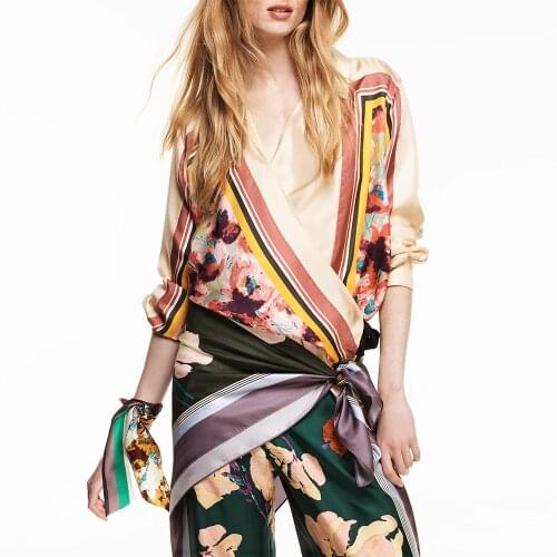 Za Set Women 2021 Two Pieces Set Print Simulation Silk Blouse and Vintage High Waist Casual Trousers Set Club Outfits Streetwear
