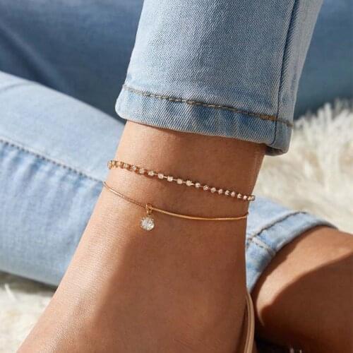 2021 Bohemian Double-layer Crystal Zircon Anklet for Women Statement Jewelry Accessories Ornament New Fashion Ankle Bracelet
